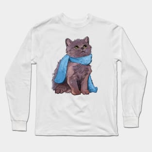 Russian Blue Kitten with a Scarf Long Sleeve T-Shirt